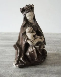 Ancienne Statuette en Plâtre : Vierge à L'Enfant Assise
