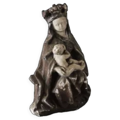 Ancienne Statuette en Plâtre : Vierge à L'Enfant Assise