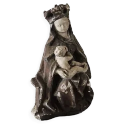 Ancienne Statuette en Plâtre : Vierge à L'Enfant Assise