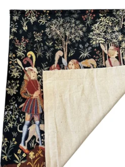 Ancienne tapisserie à la main Chasse médiévale Licorne XXème