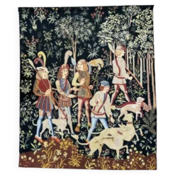Ancienne tapisserie à la main Chasse médiévale Licorne XXème