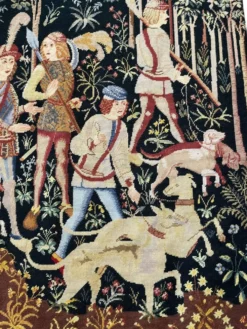 Ancienne tapisserie à la main Chasse médiévale Licorne XXème