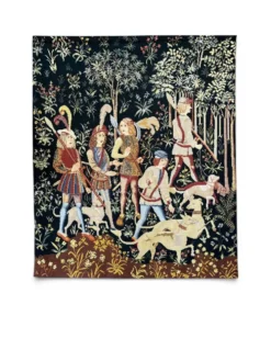 Ancienne tapisserie à la main Chasse médiévale Licorne XXème