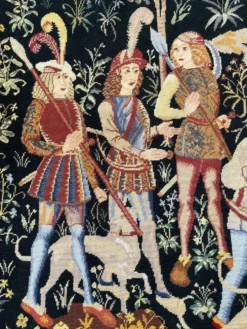 Ancienne tapisserie à la main Chasse médiévale Licorne XXème