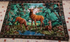 Ancienne Tenture Murale Tapisserie Thème Chasse 118 X 170 Cm