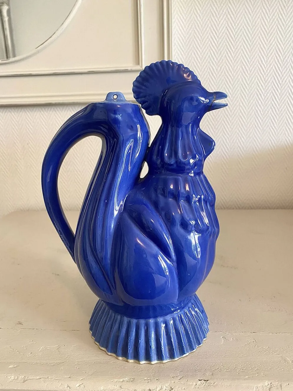Ancienne verseuse coq bleu cobalt