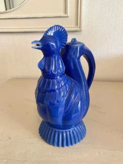 Ancienne verseuse coq bleu cobalt