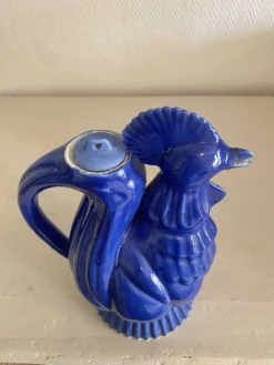 Ancienne verseuse coq bleu cobalt