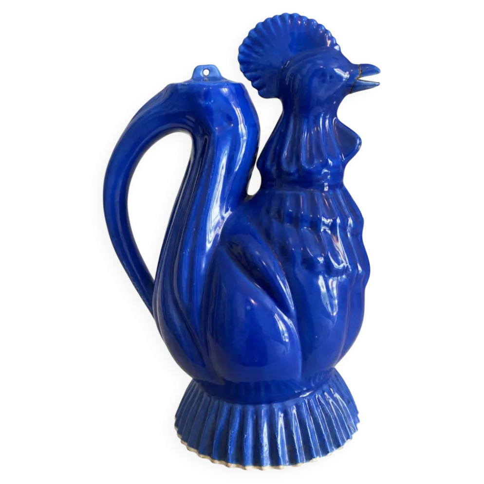 Ancienne verseuse coq bleu cobalt