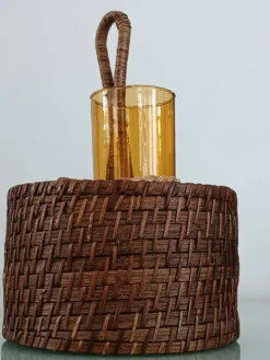 Ancien panier porte-verres en rotin tressé – Vintage années 70