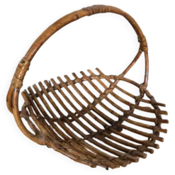 Ancien panier rotin cueillette jardin bois vintage