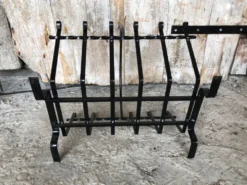 Ancien porte bûches cheminée fer forgé noir vintage #a574