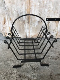 Ancien porte bûches cheminée fer forgé noir vintage #a574