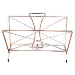 Ancien porte-revues design en métal chromé