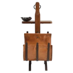 Ancien Porte revues en cuir avec Tablette et cendrier Brutaliste / Rustique