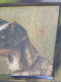 Ancien portrait de chien Fox Terrier à l'huile sur toile signé, vers 1890-1910