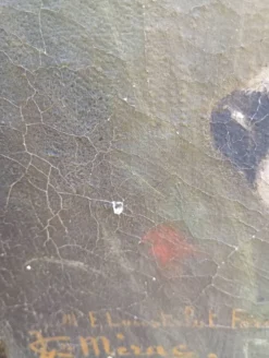 Ancien portrait de chien Fox Terrier à l'huile sur toile signé, vers 1890-1910