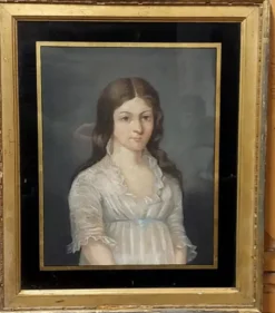 Ancien portrait pastel sur toile d'un jeune noble, signé et daté de 1899 au dos, cadre doré.