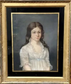 Ancien portrait pastel sur toile d'un jeune noble, signé et daté de 1899 au dos, cadre doré.
