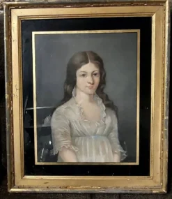 Ancien portrait pastel sur toile d'un jeune noble, signé et daté de 1899 au dos, cadre doré.