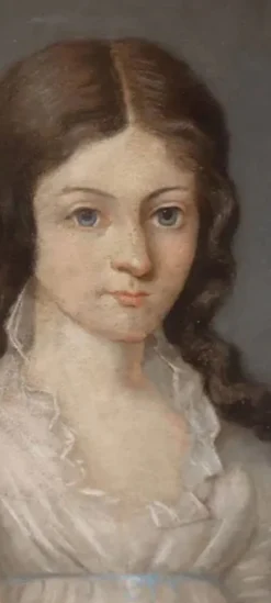 Ancien portrait pastel sur toile d'un jeune noble, signé et daté de 1899 au dos, cadre doré.
