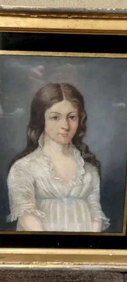 Ancien portrait pastel sur toile d'un jeune noble, signé et daté de 1899 au dos, cadre doré.