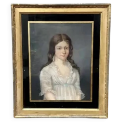 Ancien portrait pastel sur toile d'un jeune noble, signé et daté de 1899 au dos, cadre doré.