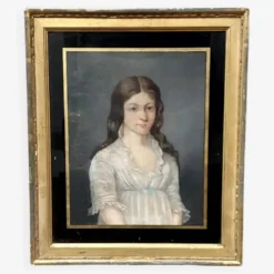 Ancien portrait pastel sur toile d'un jeune noble, signé et daté de 1899 au dos, cadre doré.