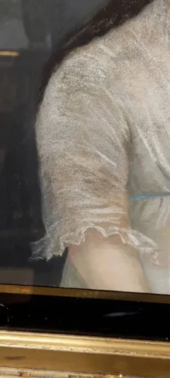 Ancien portrait pastel sur toile d'un jeune noble, signé et daté de 1899 au dos, cadre doré.