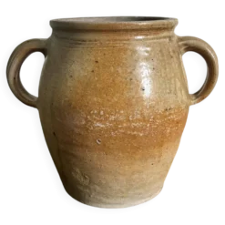 Ancien pot à graisse/vase en grès vernissé vintage – 2 anses