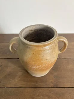 Ancien pot à graisse/vase en grès vernissé vintage – 2 anses