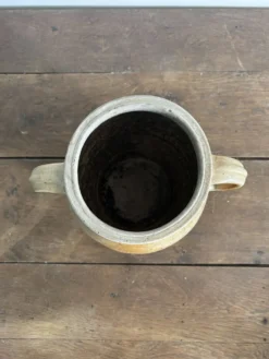 Ancien pot à graisse/vase en grès vernissé vintage – 2 anses