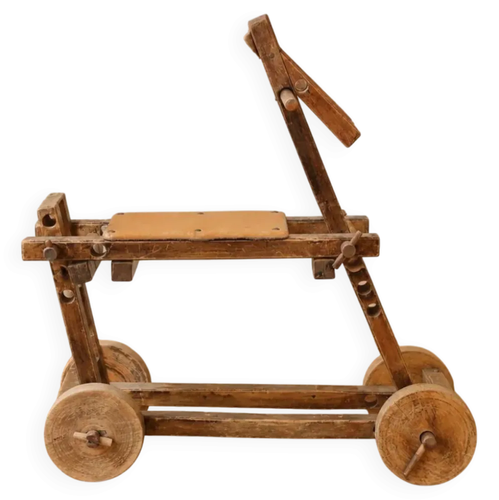 Ancien trotteur pour enfant en bois – Youpala réglable vintage