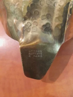 Ancien vide-poche feuille en laiton martelé main – Italie Vintage 1960