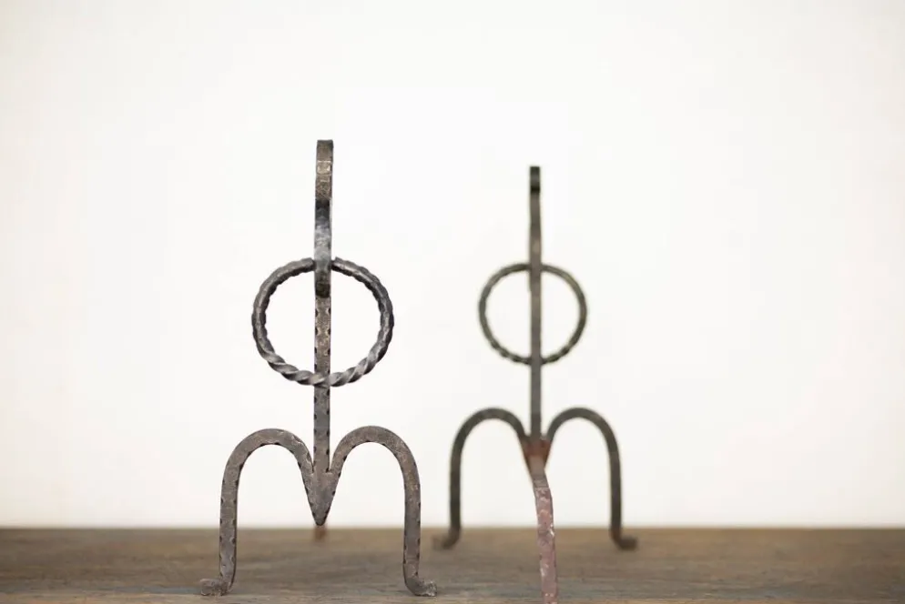 Andirons brutalistes forgés à la main, Italie, années 70, ensemble de 2