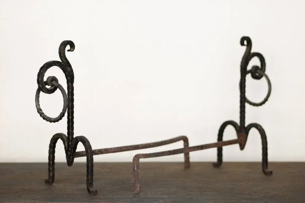 Andirons brutalistes forgés à la main, Italie, années 70, ensemble de 2