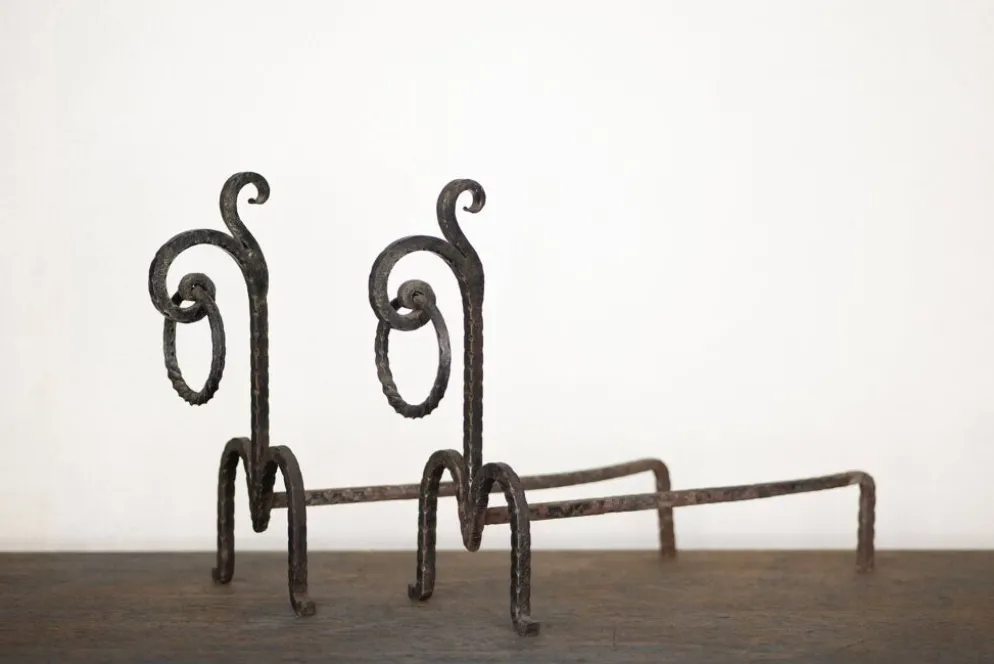 Andirons brutalistes forgés à la main, Italie, années 70, ensemble de 2