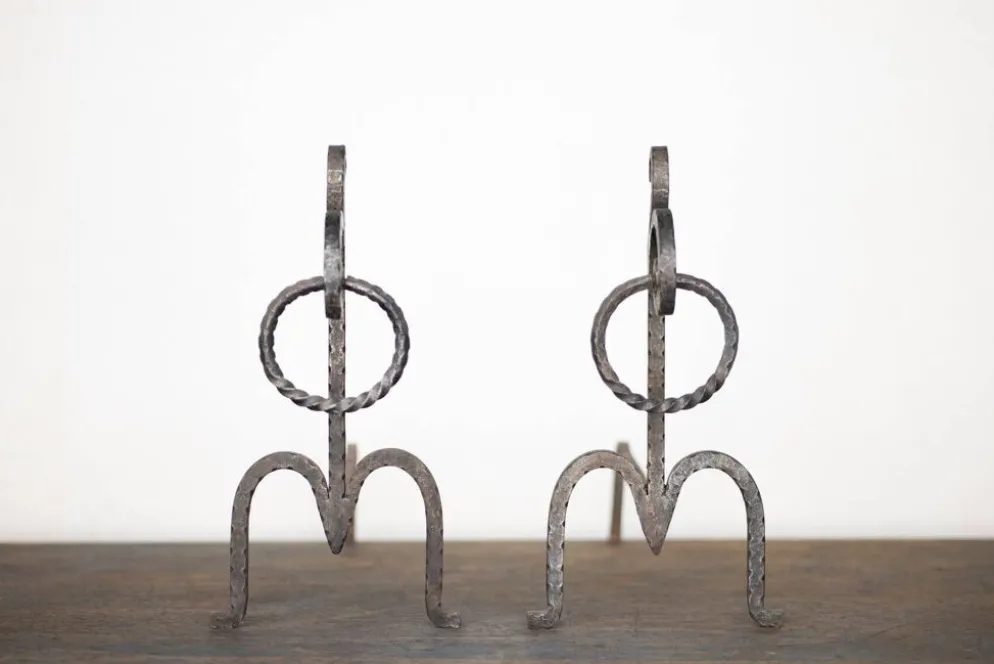 Andirons brutalistes forgés à la main, Italie, années 70, ensemble de 2