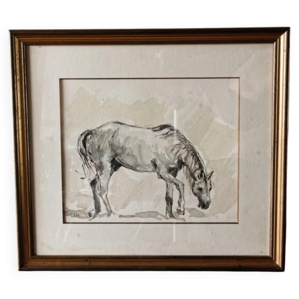 Aquarelle équestre, signée DEM (Denis Moulin)
