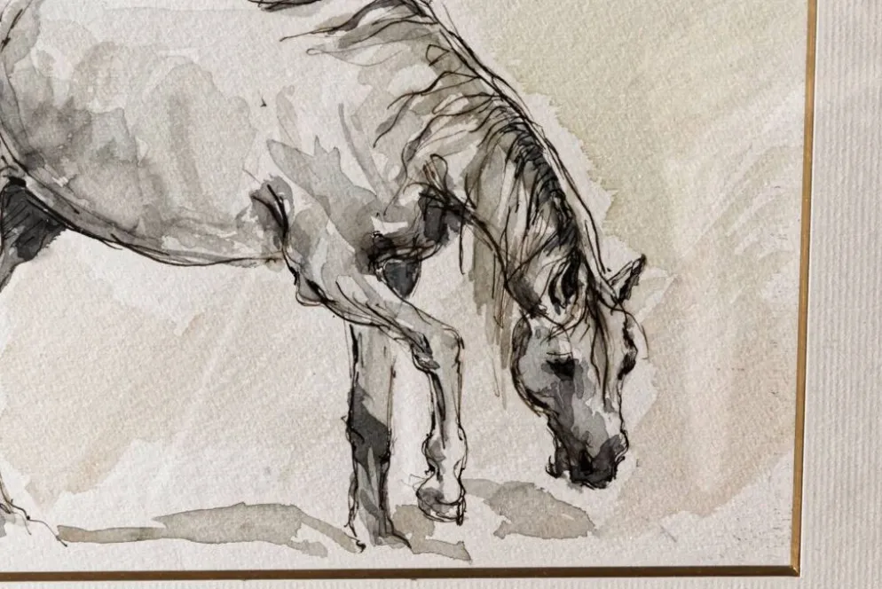 Aquarelle équestre, signée DEM (Denis Moulin)