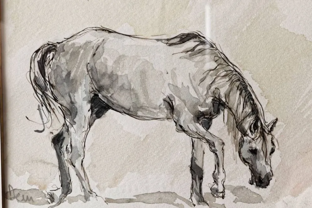 Aquarelle équestre, signée DEM (Denis Moulin)