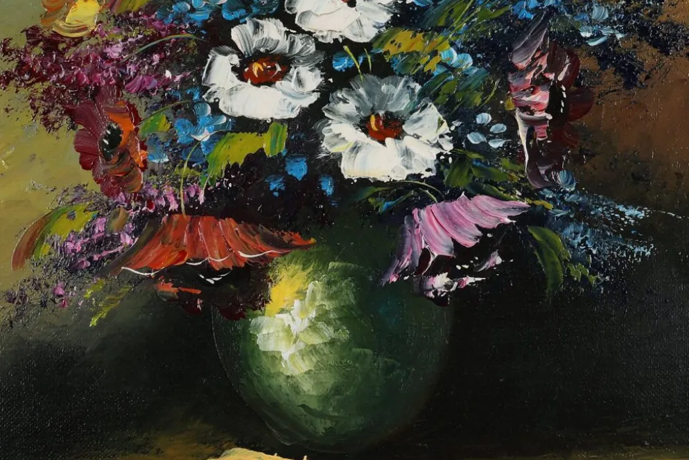 Artiste belge, Nature morte avec un bouquet de fleurs, années 1950, huile sur toile,