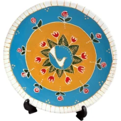 Assiette décorative en céramique peinte à la main avec un design folklorique de colombe et de fleurs