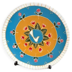 Assiette décorative en céramique peinte à la main avec un design folklorique de colombe et de fleurs