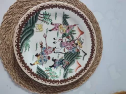 Assiette vintage signé décor asiatique en faïence 26cm