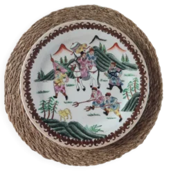 Assiette vintage signé décor asiatique en faïence 26cm