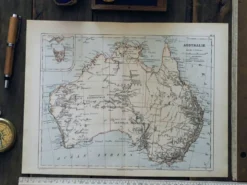 Australie, carte ancienne 1887 – Carte géographique vintage.