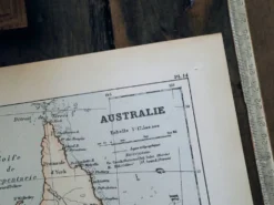Australie, carte ancienne 1887 – Carte géographique vintage.