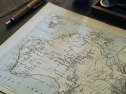 Australie, carte ancienne 1887 – Carte géographique vintage.