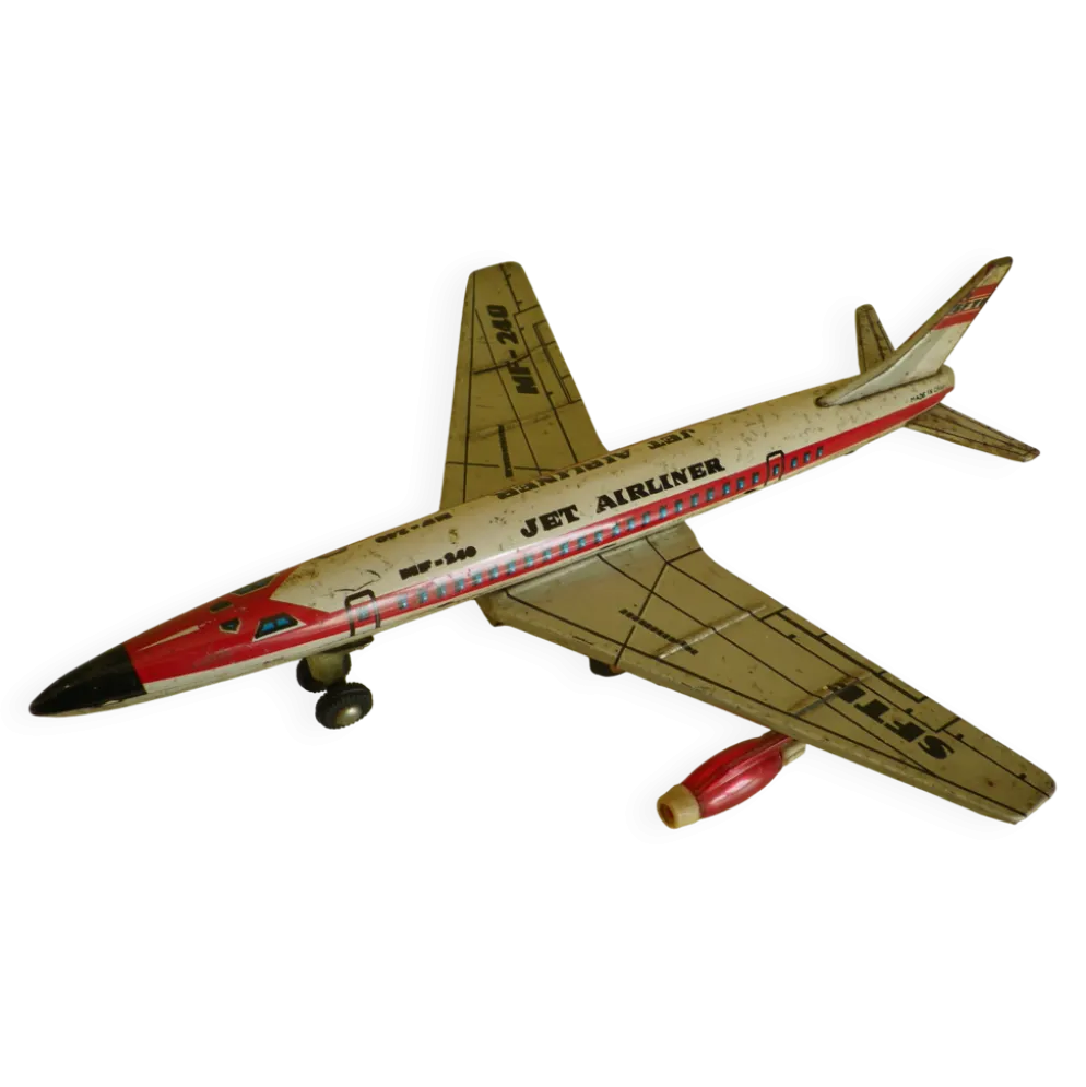 Avion de ligne à friction en tôle lithographiée, look patina -1965-